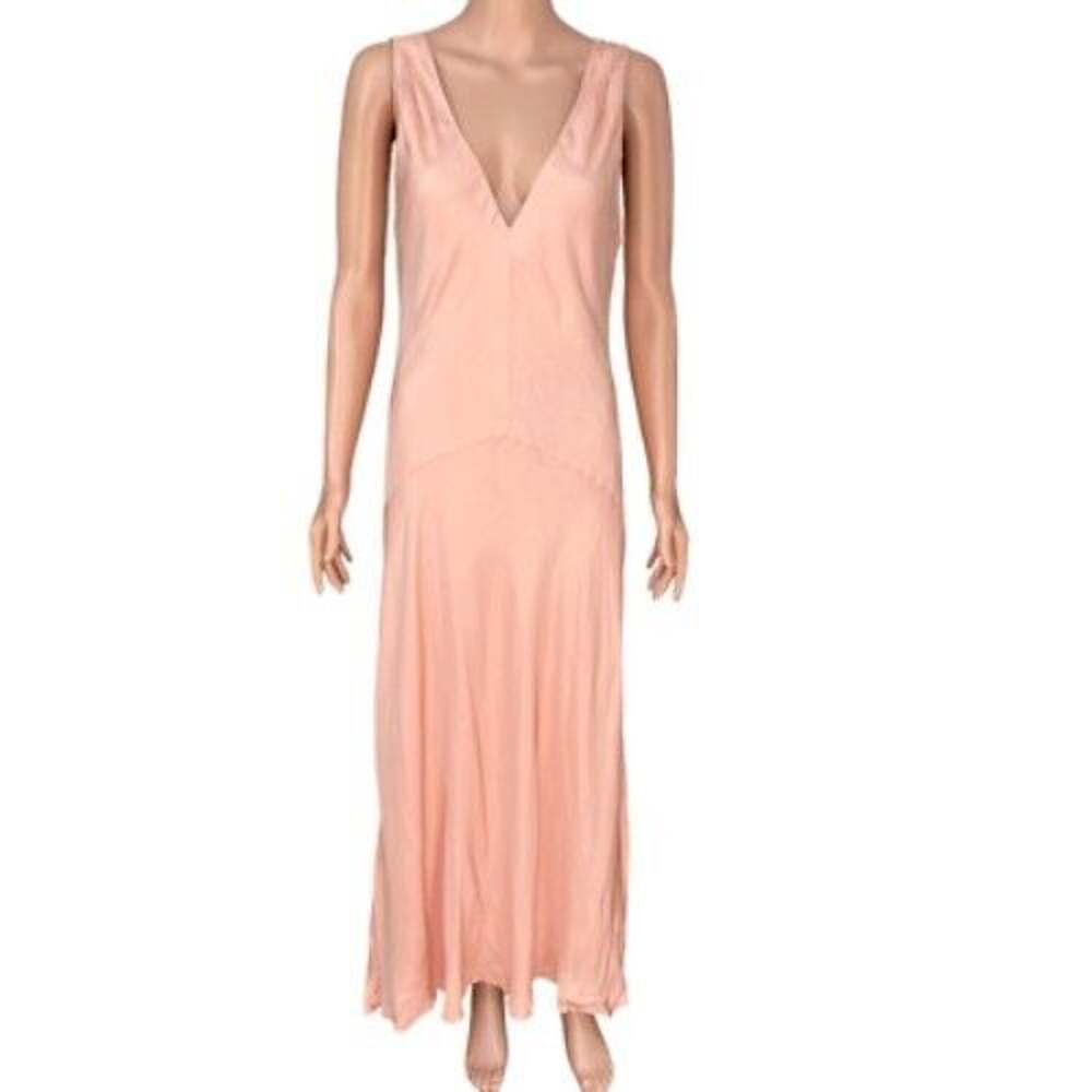 Frame Savannah Sleeveless Maxi Dress Women's Large Pink Clay Denim V-Neck A01